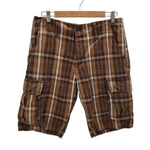 Old Navy Brown Plaid Cargo Shorts Size 30 Classic Fit Cotton Outdoor Utility